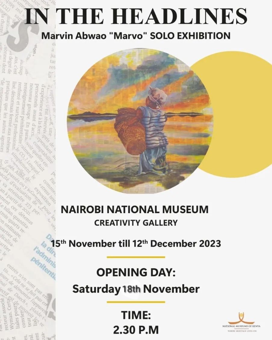 In the Headlines' by Marvin Abwao Exhibition Poster